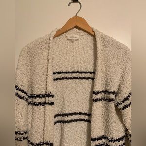 Cozy and cute wooly long cardigan duster stripped sweater white and black